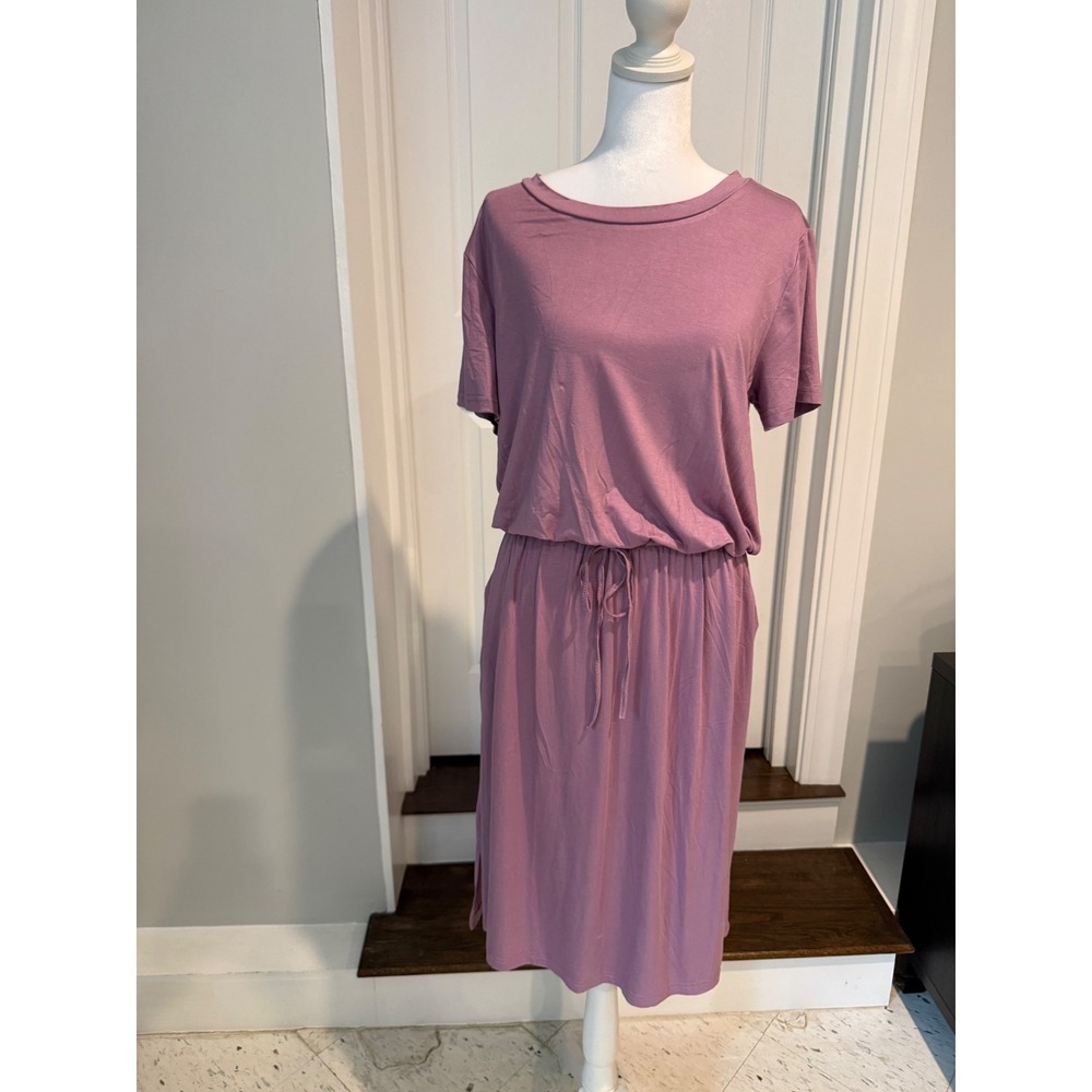 Simier Fariry Mauve Empire Waist Midi Dress with Pockets Size L NWT